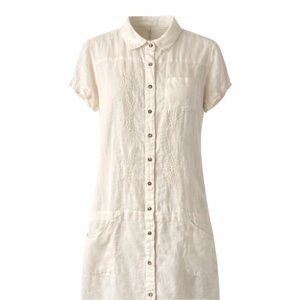 Sister Mary Dress Embroidered Linen Button Down Small Floral Boho White